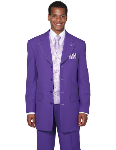 Men's 4 Button Wide Notch Lapel Purple Suit
