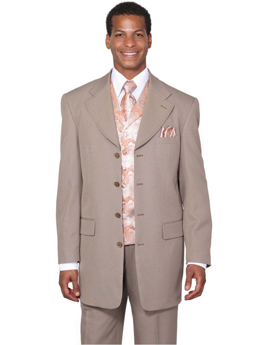 4 Button Wide Notch Lapel Tan Suit for Men