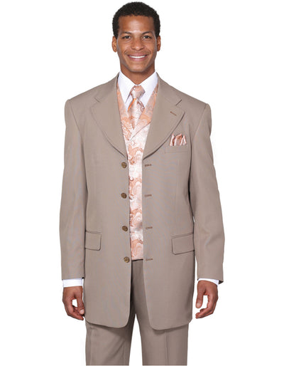 4 Button Wide Notch Lapel Tan Suit for Men
