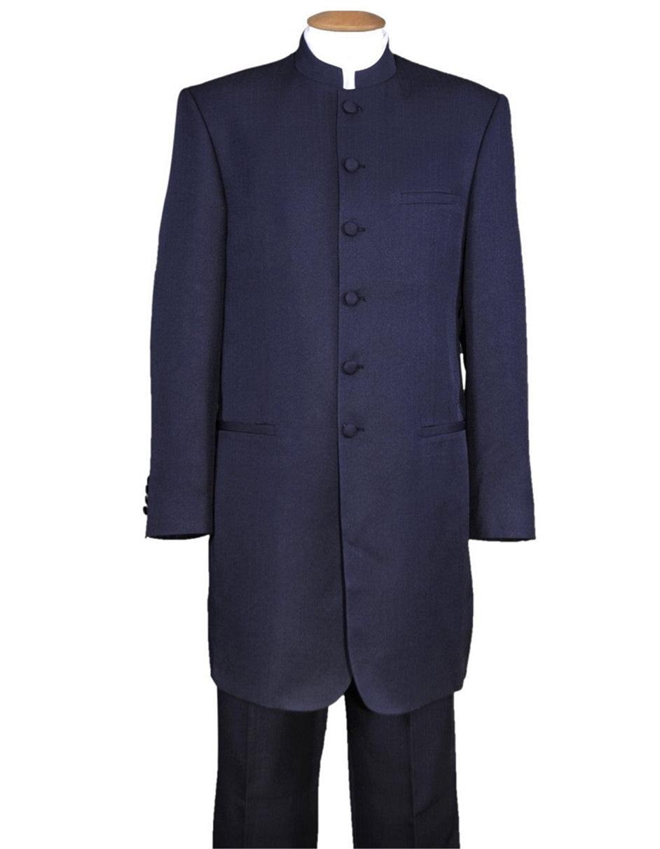 Navy Mandarin Collar 6-Button Tuxedo for Men