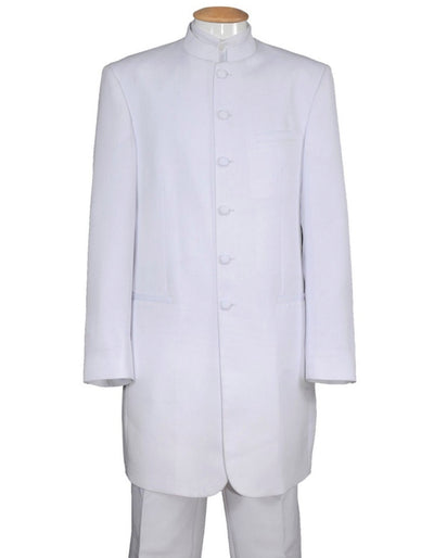 White 6 Button Long Mandarin Collar Tuxedo