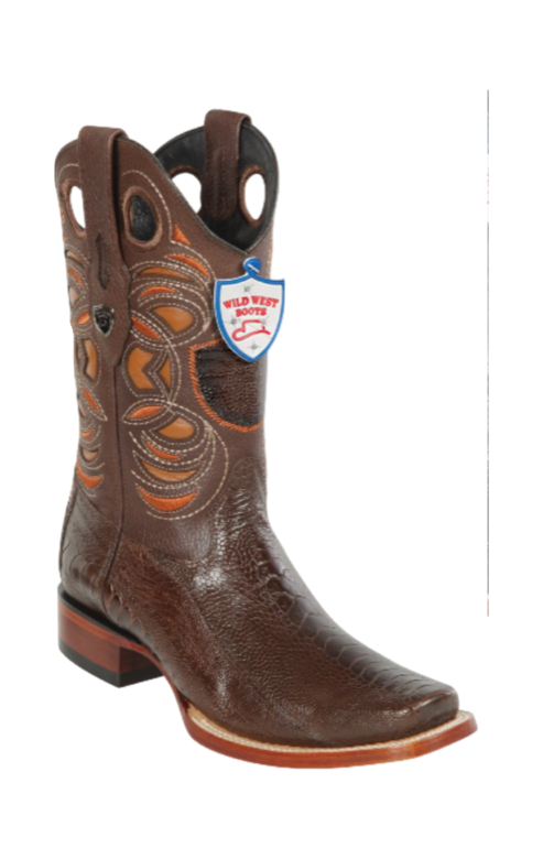 Wild West Ostrich Square Toe Boots Brown