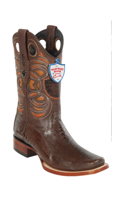 Wild West Ostrich Square Toe Boots Brown