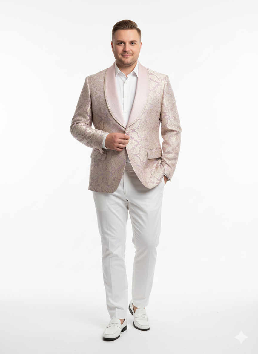 Lavender & Gold Embroidered Tuxedo Blazer
