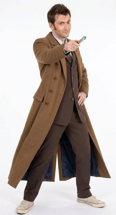 Menβs Brown Cotton Trench Coat Doctor Who 10th Doctor Inspired Long Coat β Classic Gabardina Style Overcoat, Vintage Winter Costume Jacket