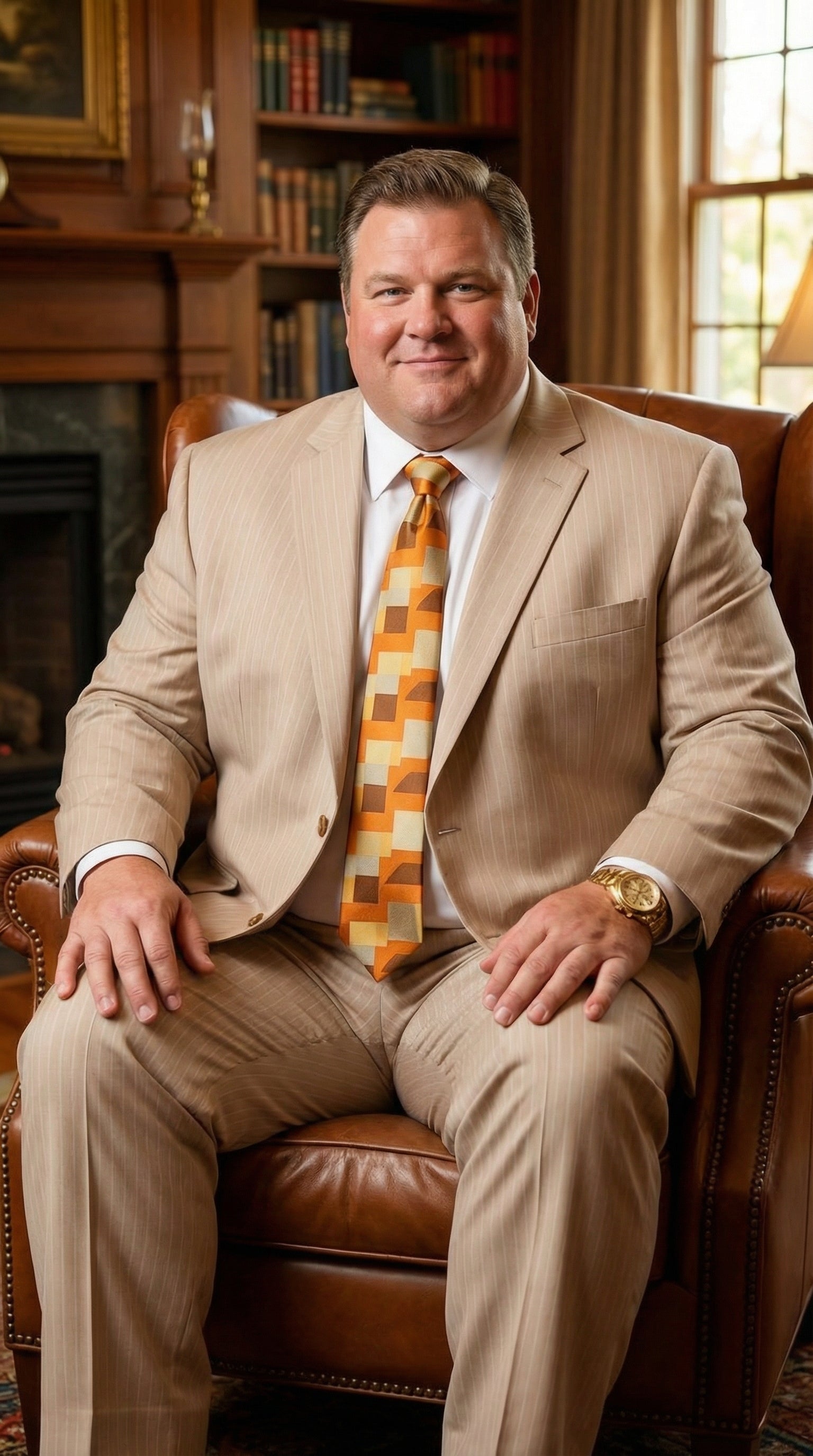 Vitali Men’s Natural Beige Pinstripe Suit – Summer Tan Pinstripe Weddings and Business Wear