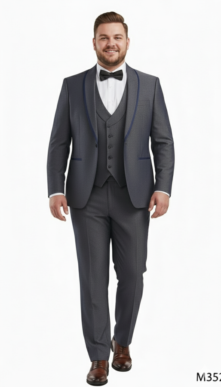 Charcoal Gray Slim Fit Suit with Blue Trim - 3 Piece