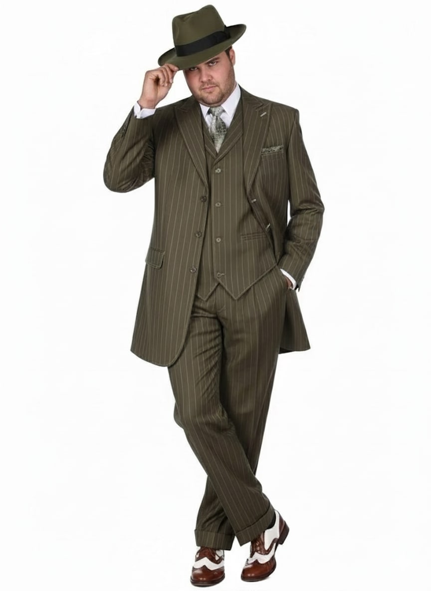 Men's Olive Green 1920s Pinstripe Zoot Suit