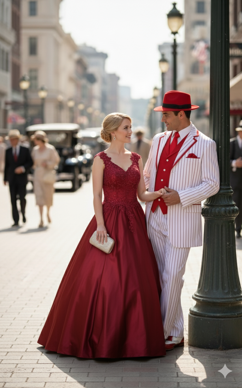 1920s White & Red Pinstripe Zoot Suit Set