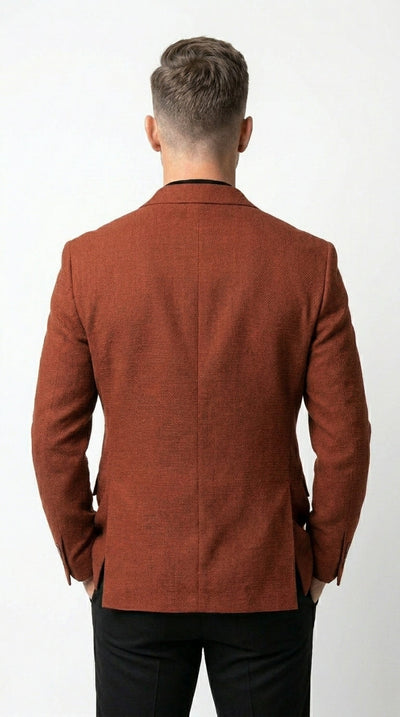 Menβs Rustic Brown Textured Blazer with Notched Lapel, Formal Dress Jacket for Weddings, Parties, Business Look