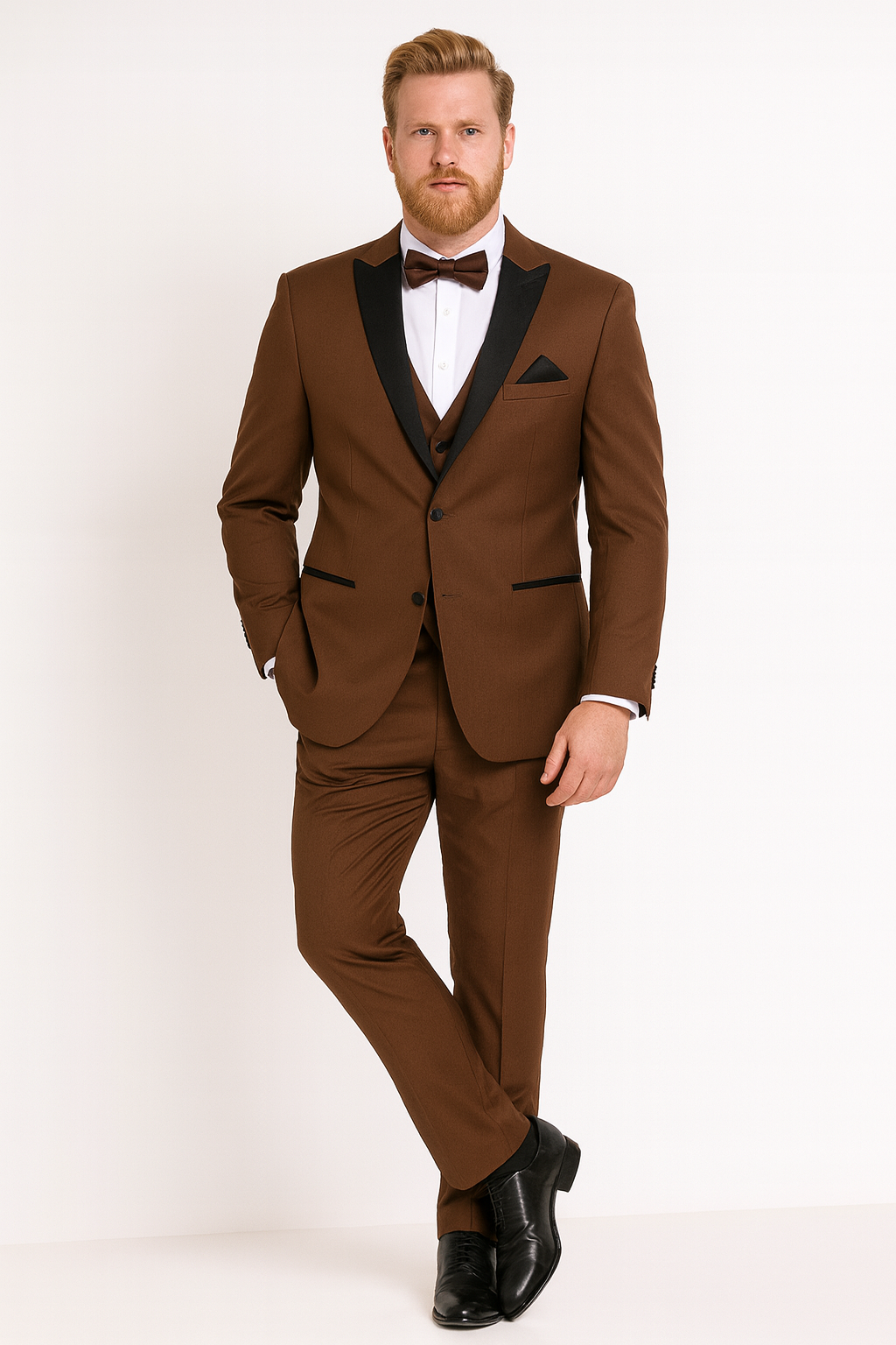 Men’s Light Brown Tuxedo with Black Satin Lapel