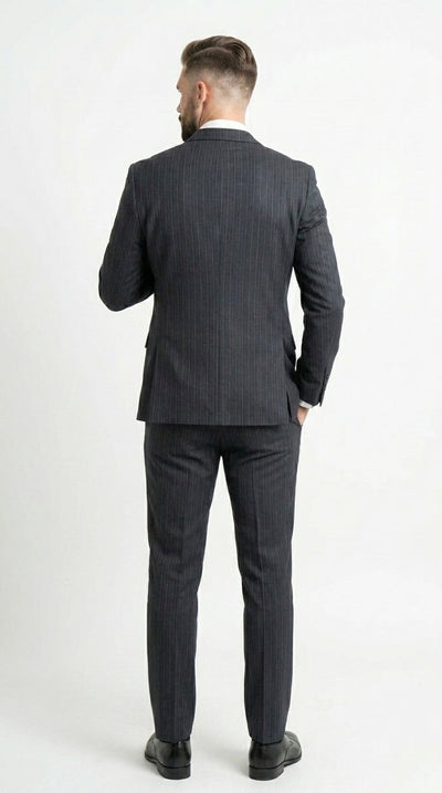 Menβs Black Pinstripe Double Breasted Suit β Classic Formal Business Suit Office and Evening Wear Modern Fit Conservative pattern