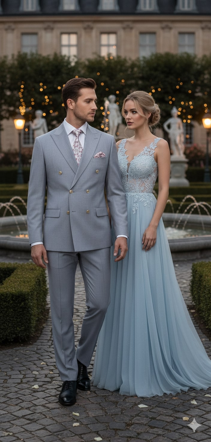 Silver Double-Breasted 3-Piece Suit - Tailored Fit