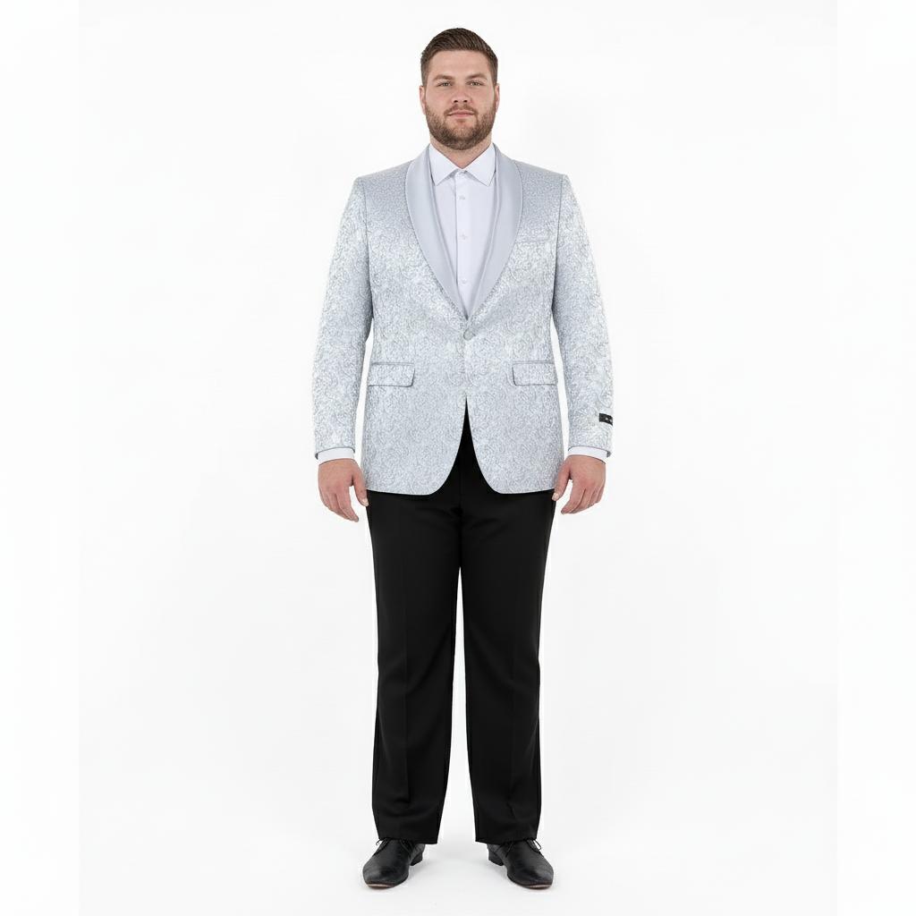 Big and Tall Silver Paisley Tuxedo Jacket