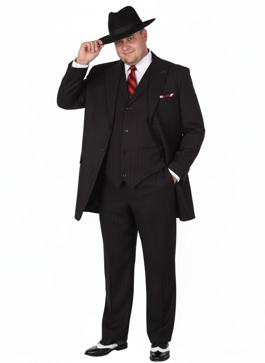 Men's 1920s Black Red Pinstripe Zoot Suit 3-Piece
