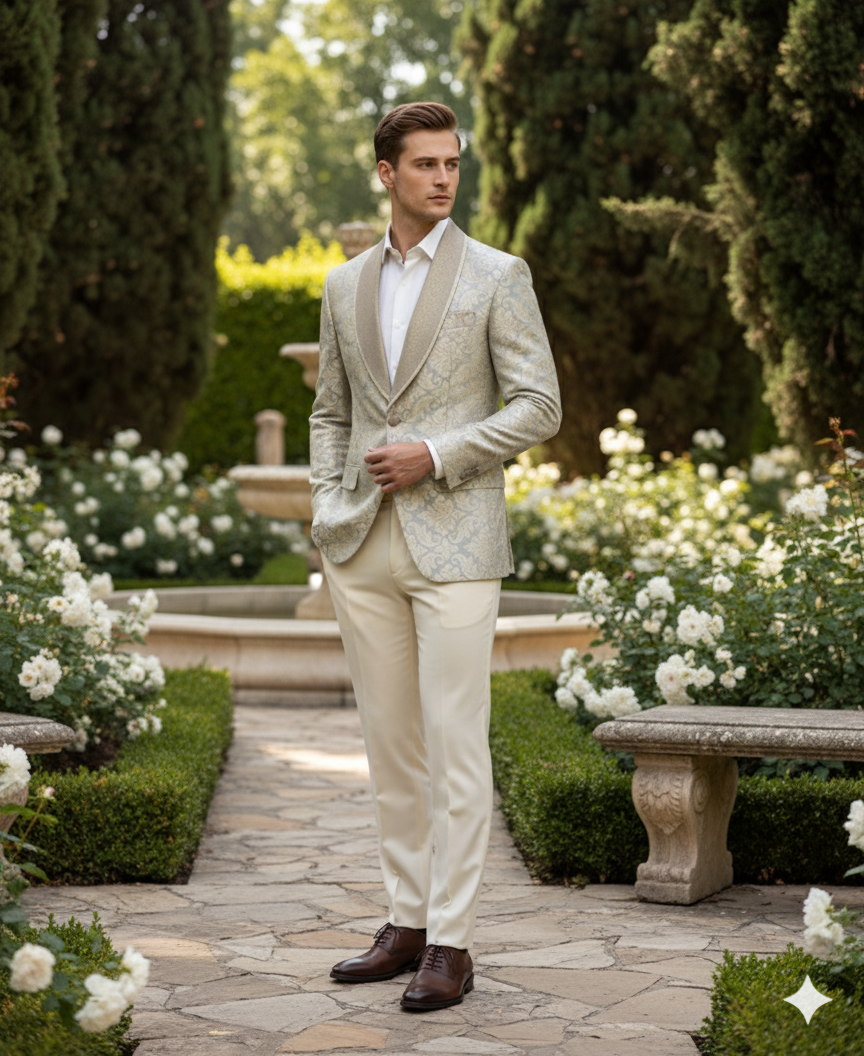 Champaign Silver & Cream Embroidered Luxury Blazer