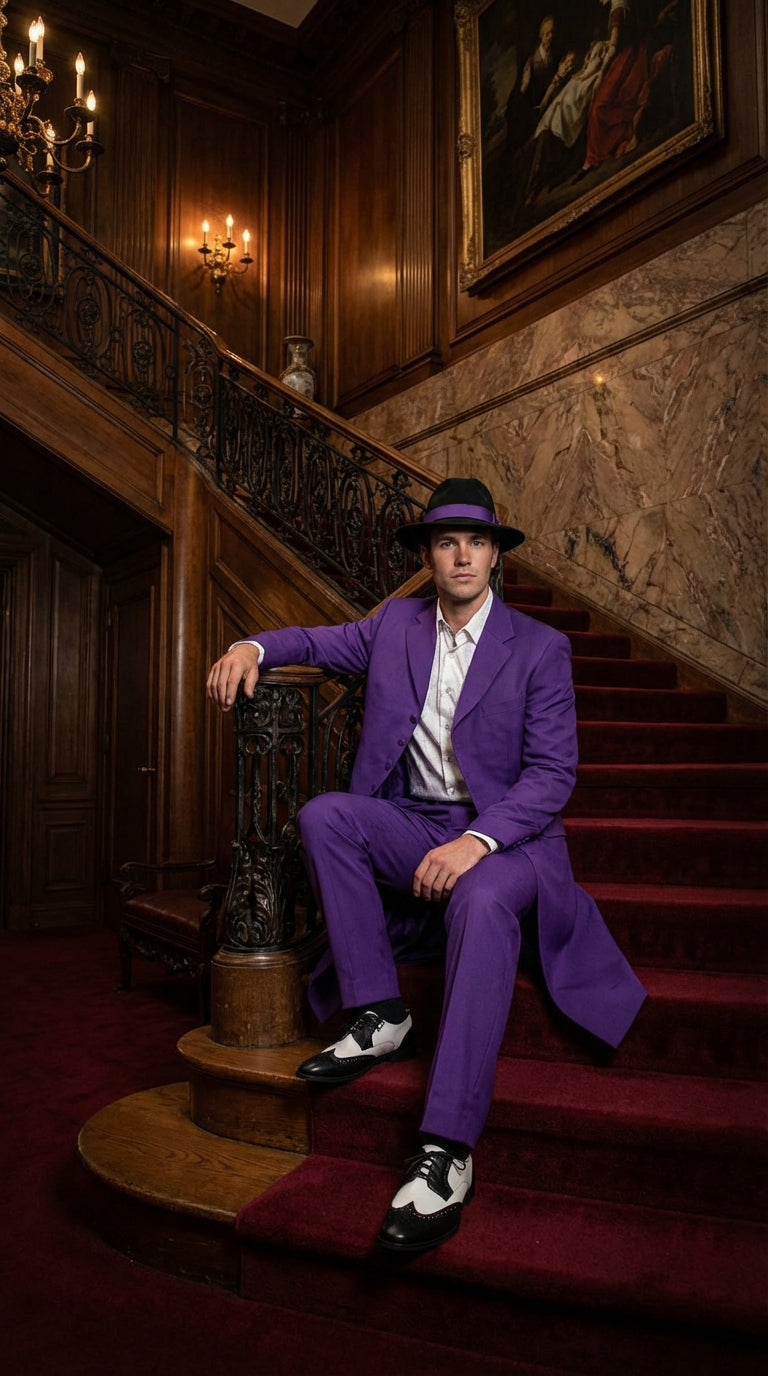 Purple Zoot Suit for Men | Classic Mafia & Gangster Style Long Coat Suit | Vintage 1920s–1940s Formal Outfit