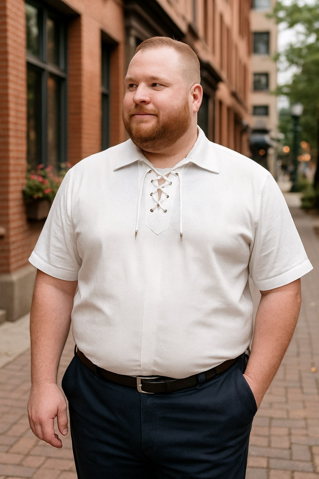 Men’s White Lace-Up Renaissance Shirt – Linen Fabric Short Sleeve Casual Pirate Peasant Top