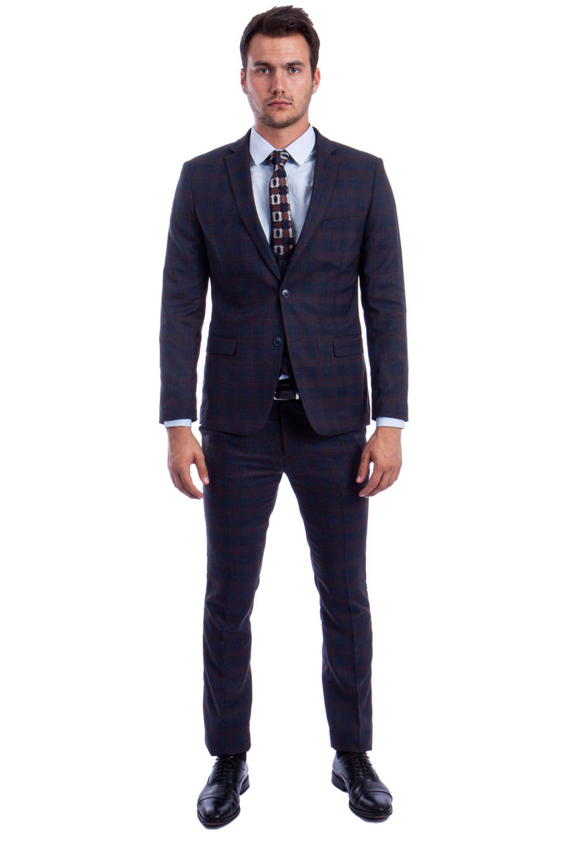 Plaid Two Button Suit with Low Cut Vest