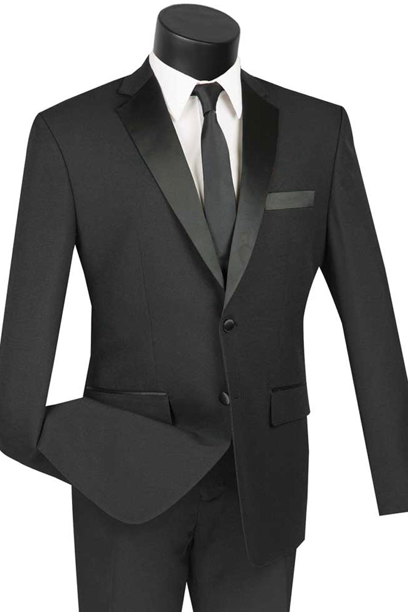 Men's Black Slim Fit Poplin Tuxedo by Rossiman