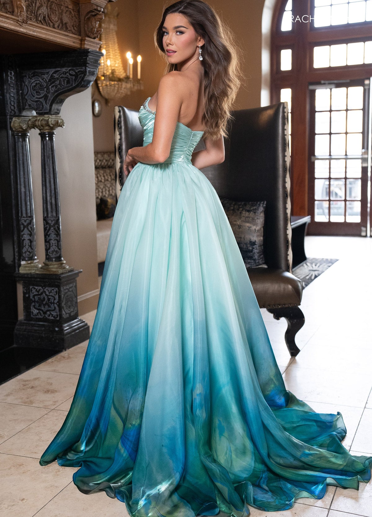 Rachel Allan 70727 Ombre Strapless A-line Slit Gown