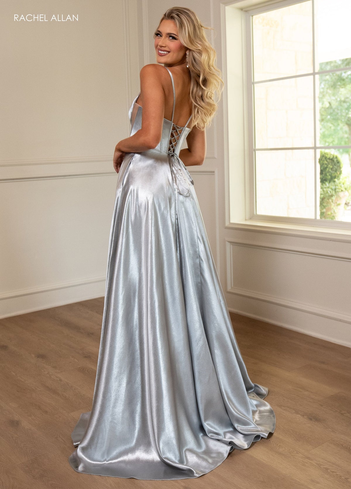 Rachel Allan 70739 Crepe Sleeveless A-line Slit Gown