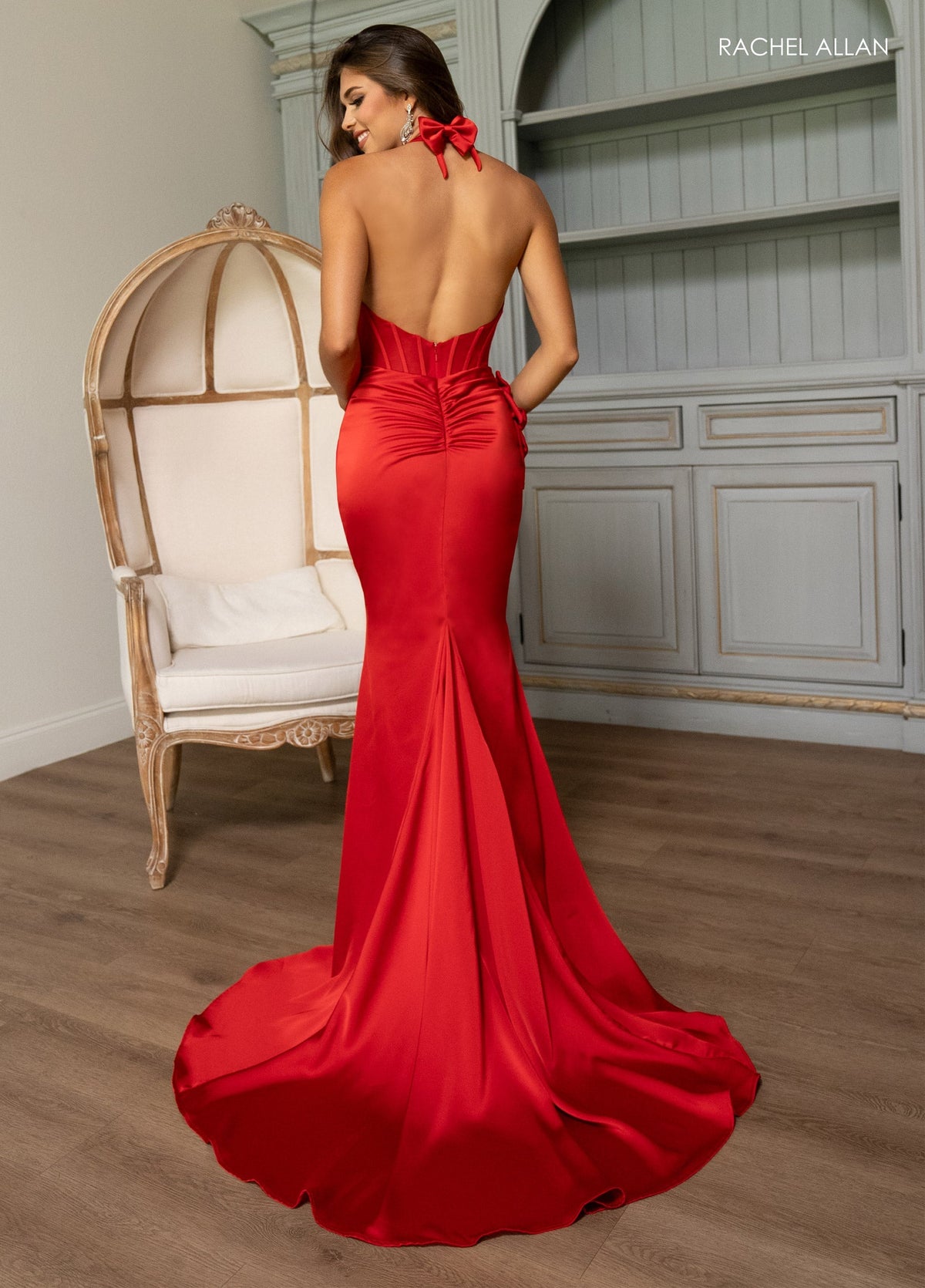 Rachel Allan 70786 Fitted Halter Corset Slit Gown