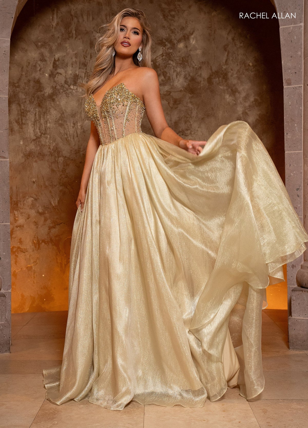Rachel Allan 70812 Organza Strapless A-line Gown