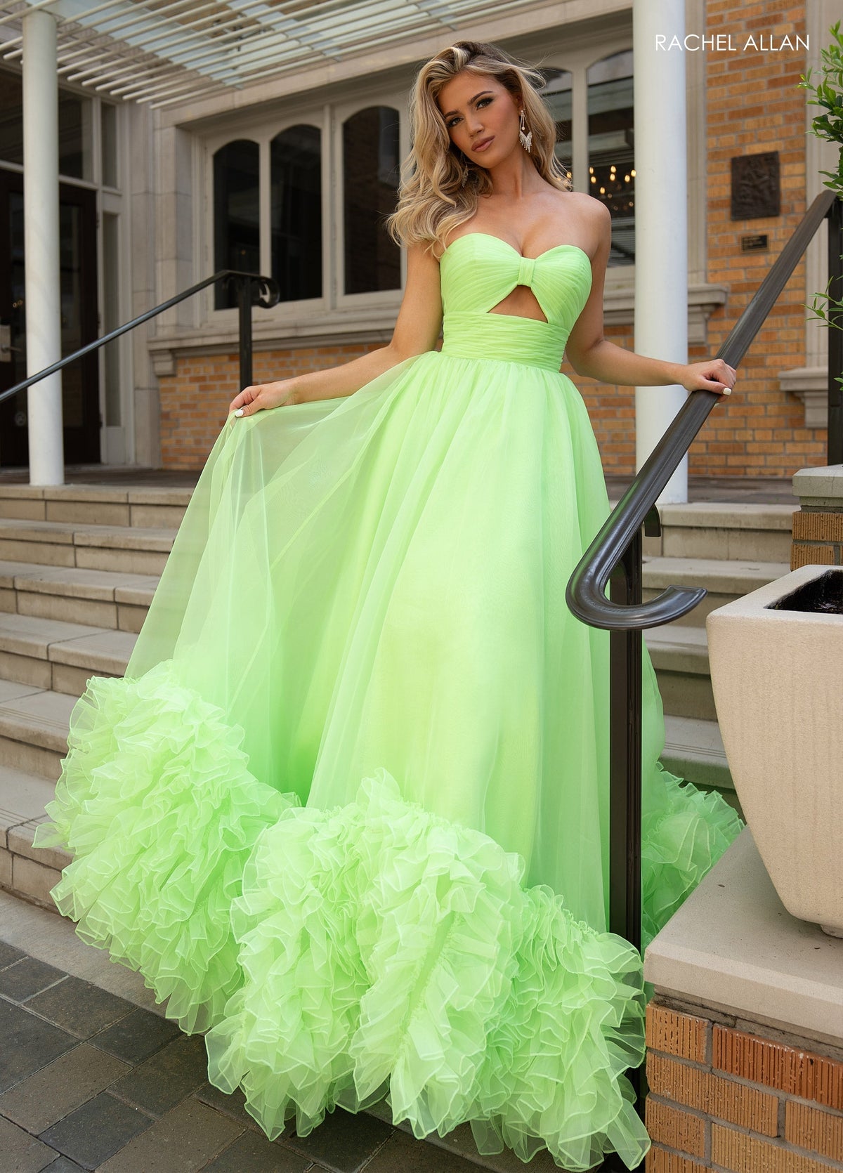 Rachel Allan 70820 Organza Strapless Ruffled Gown