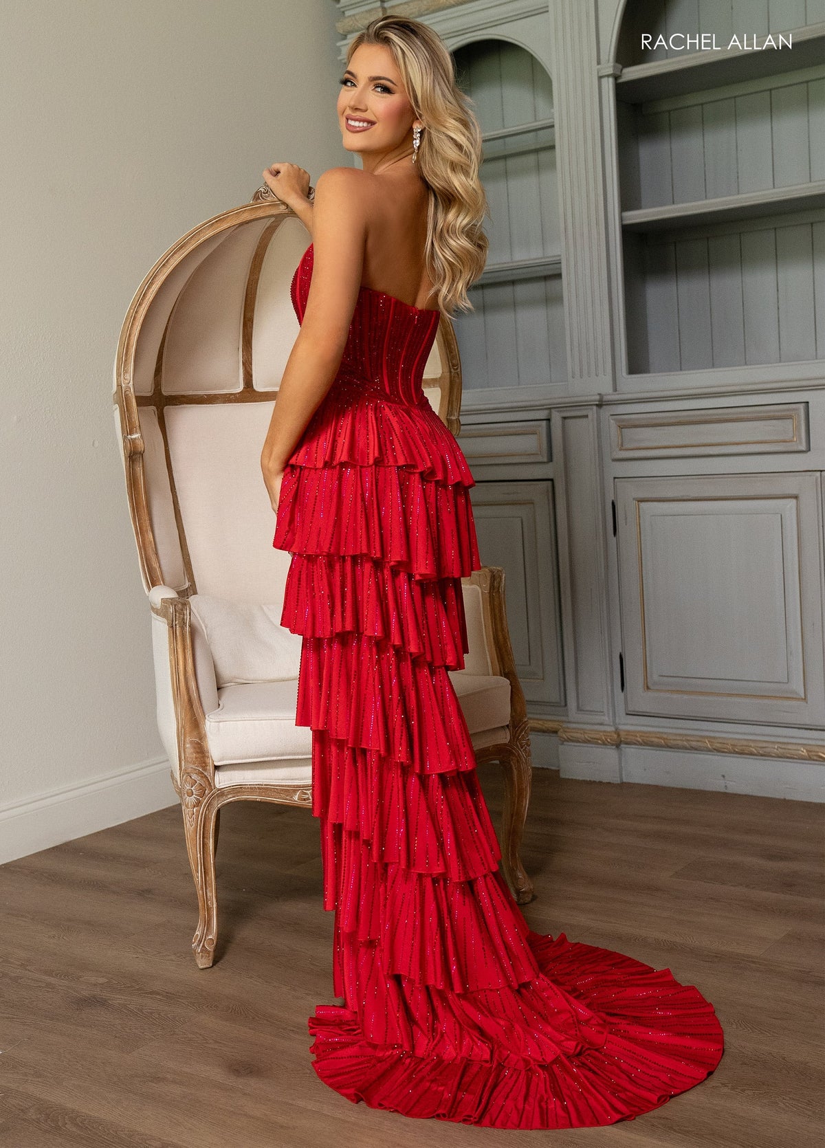Rachel Allan 70823 Strapless Tiered Slit Gown