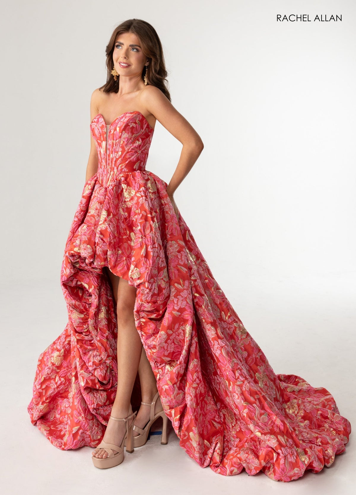 Jacquard Print High Low Gown by Rachel Allan 70928