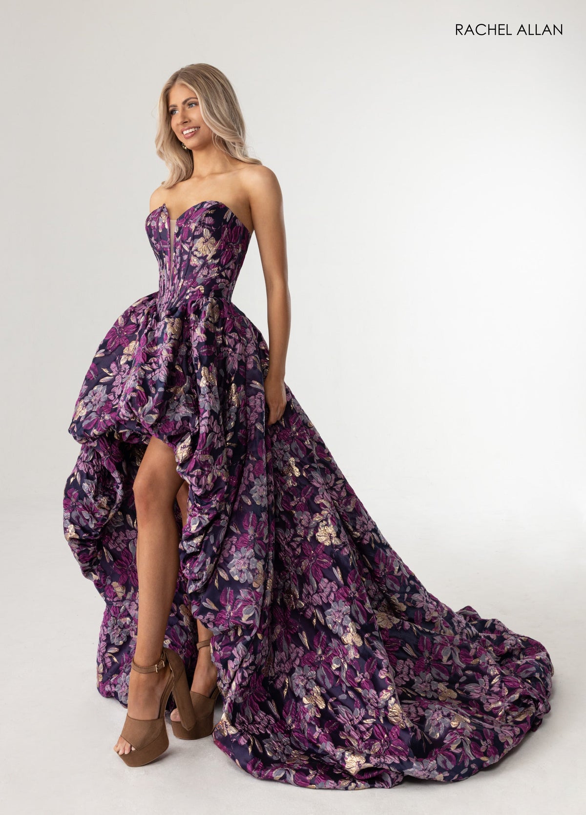 Jacquard Print High Low Gown by Rachel Allan 70928