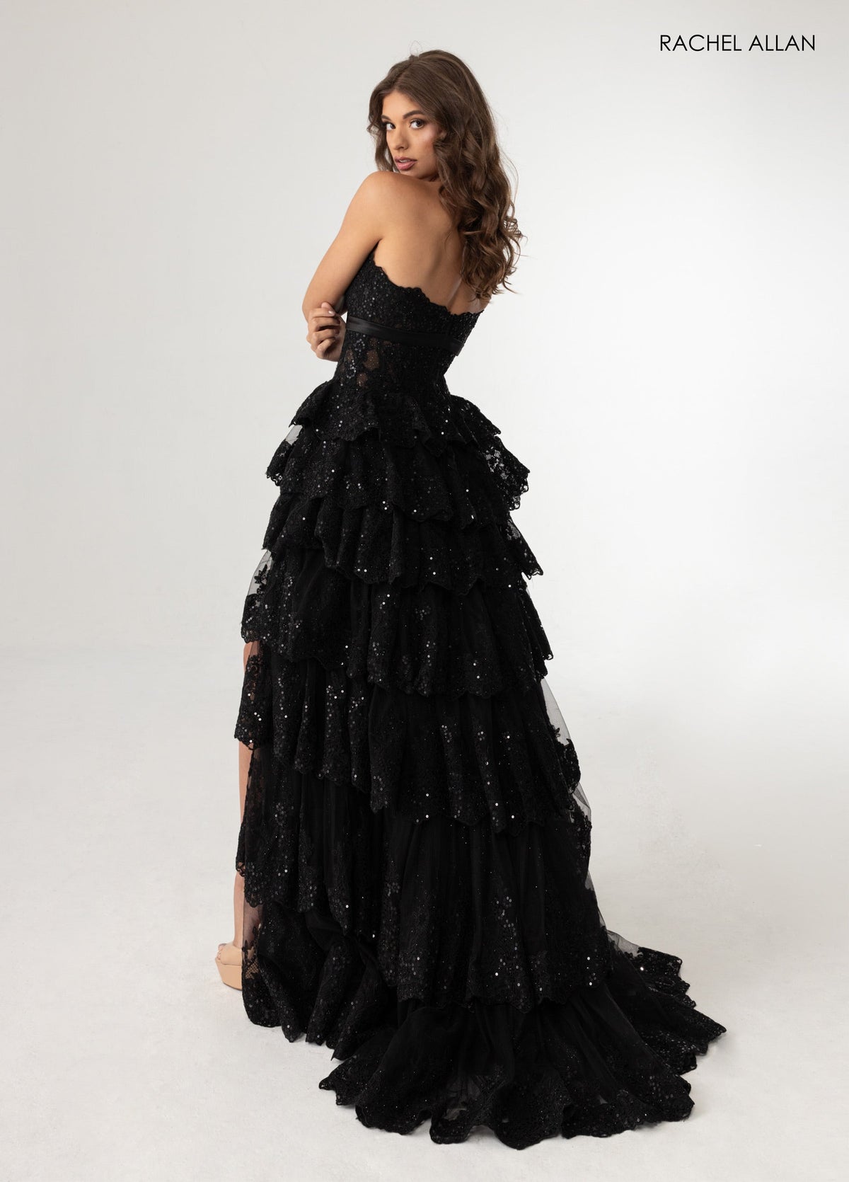 Strapless Tiered High Low Gown by Rachel Allan 70944