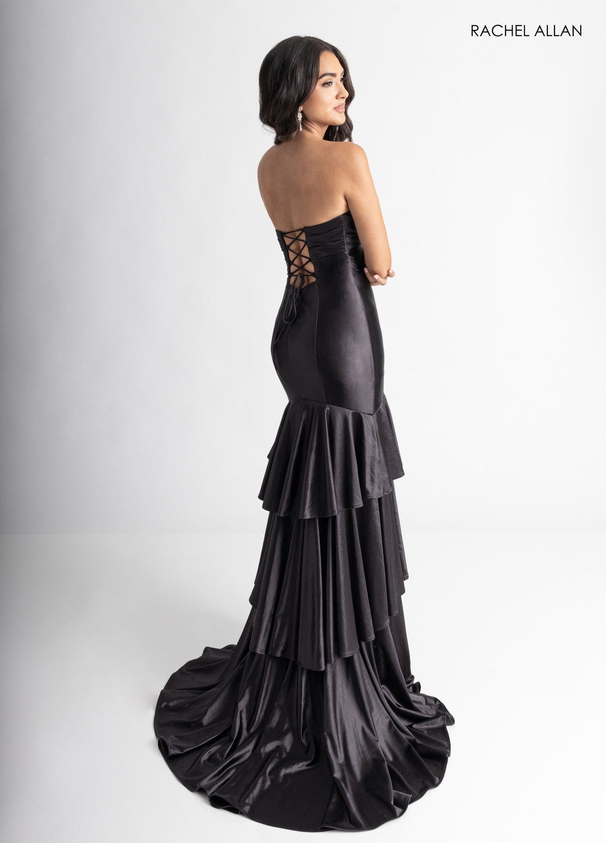 Satin Strapless Slit Gown by Rachel Allan 70987
