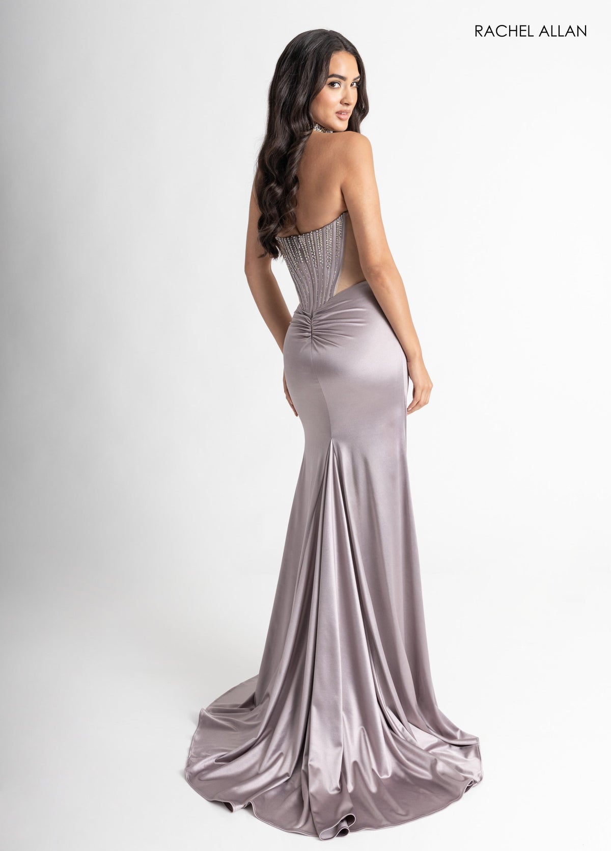 Beaded Strapless Slit Gown by Rachel Allan 70994