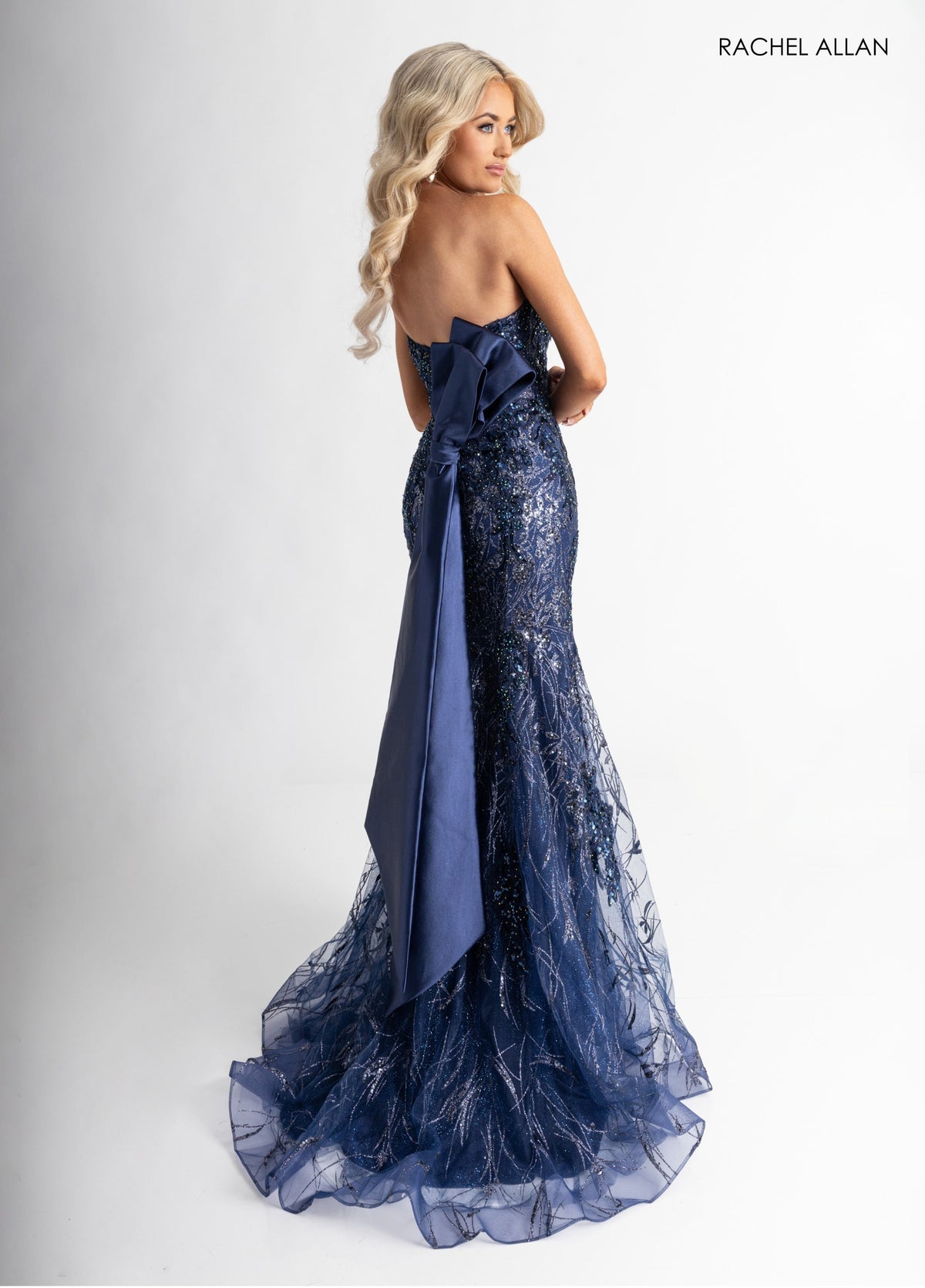 Glitter Strapless Slit Gown by Rachel Allan 71008