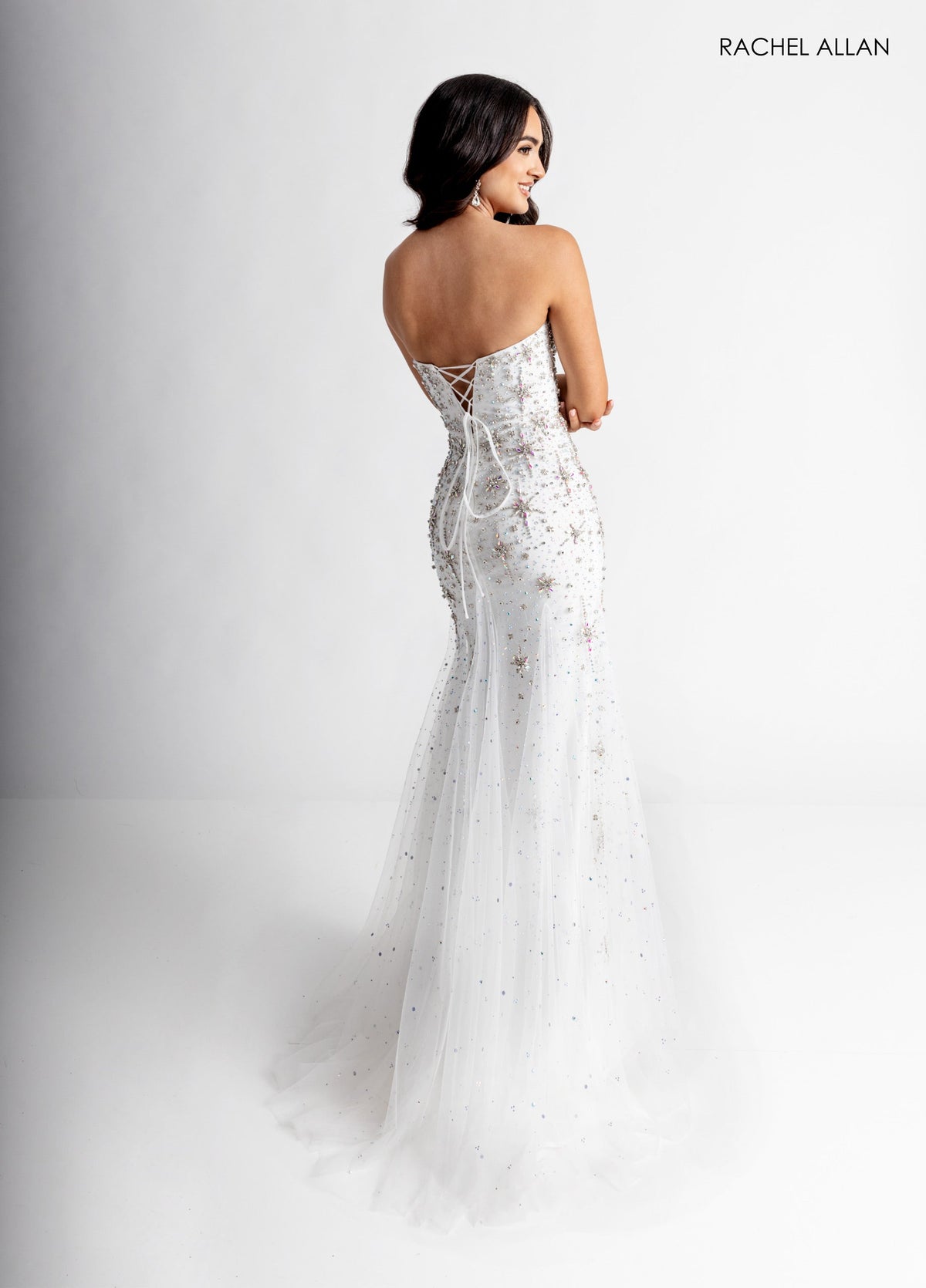 Beaded Strapless Slit Gown by Rachel Allan 71013