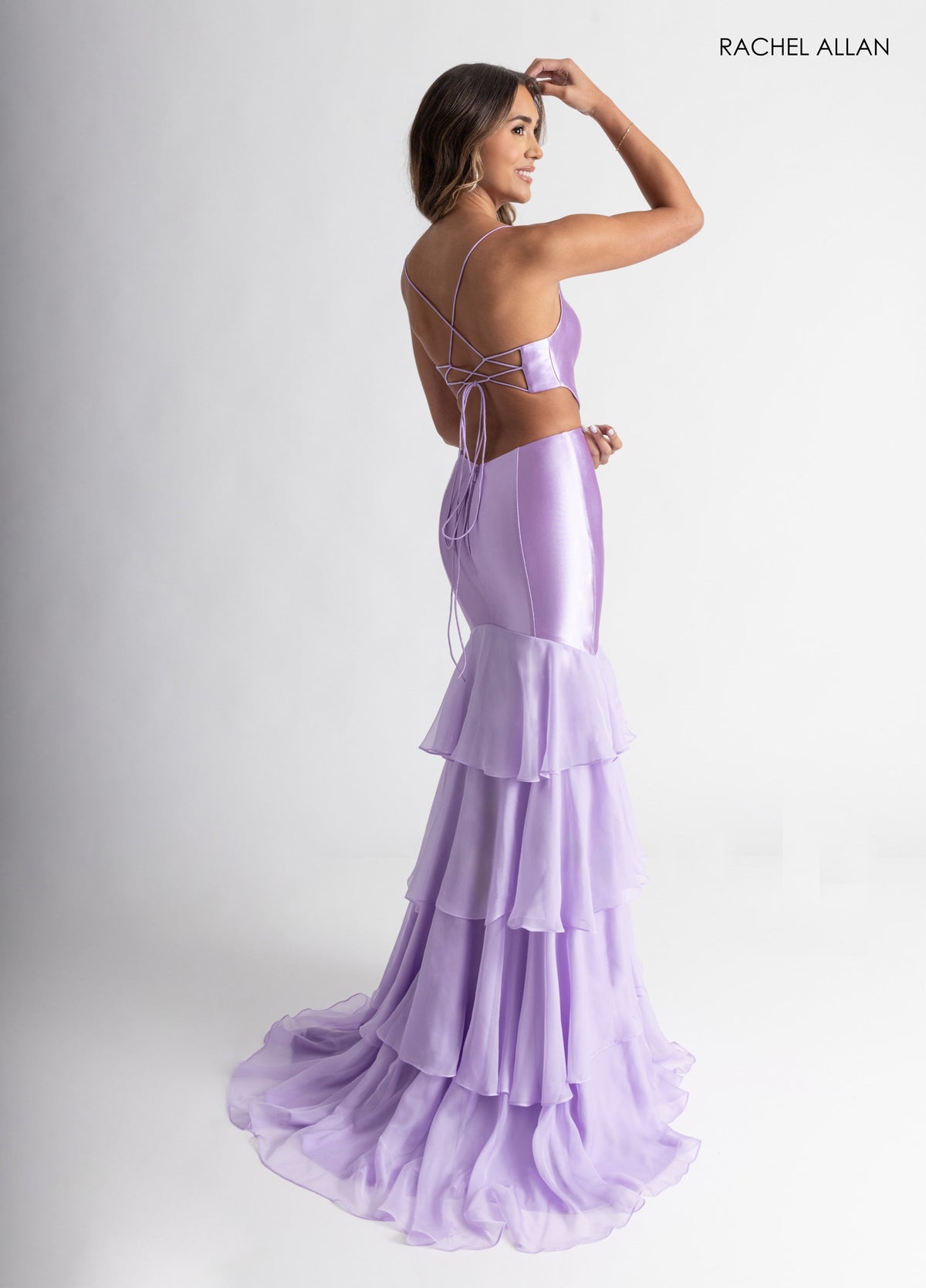 Fitted Strappy Back Ruffled Gown by Rachel Allan 71027