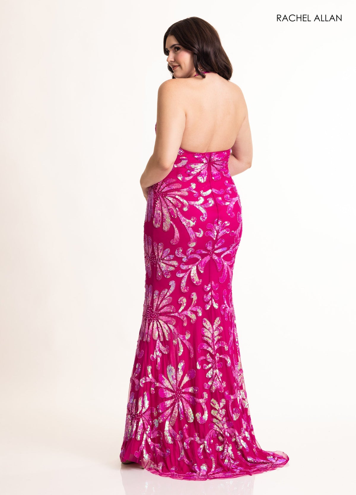 Sequin Print Halter Slit Gown by Rachel Allan 71048