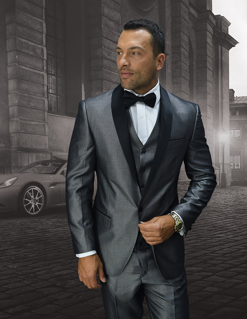 Shawl Collar Grey Prom Tuxedo with Vest