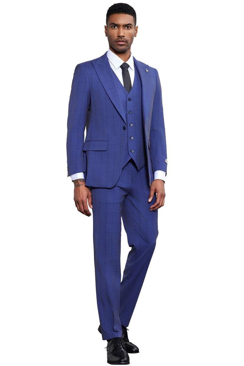 Stacy Adams French Blue Modern Fit Plaid Suit
