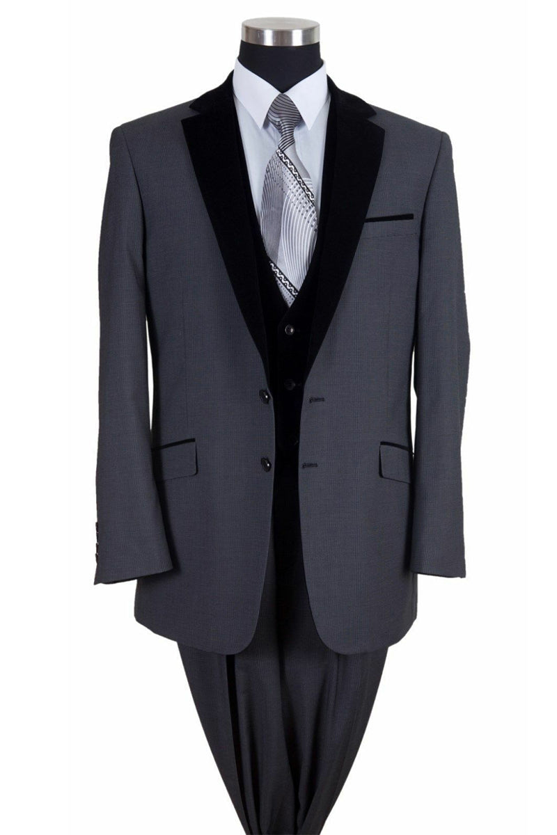 Mens Vested 2 Button Suit with Velvet Collar