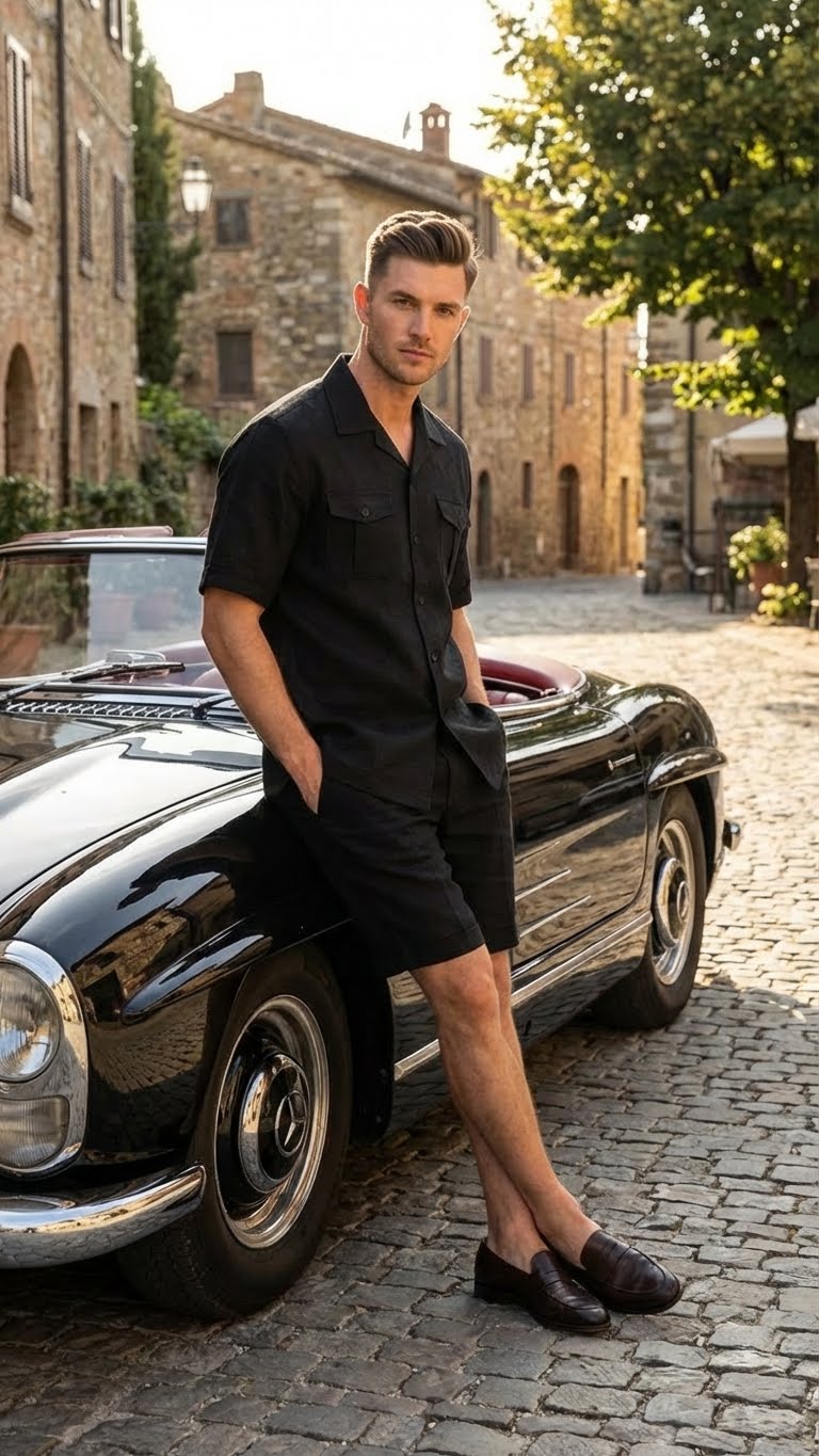 Men’s Black Walking Suit with Short – Classic Leisure and Casual Outfit