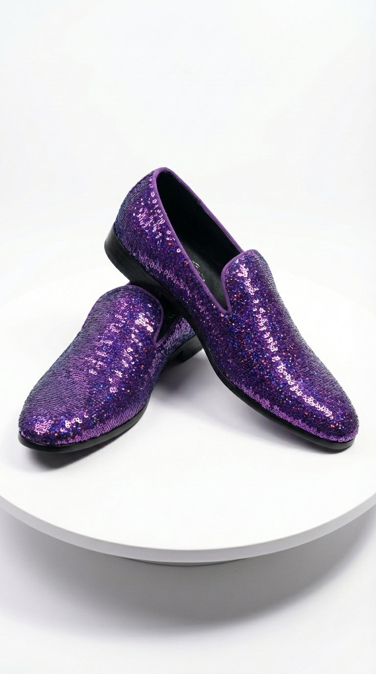 Mens Purple Sequin Dress Shoes Slip on – Luxury Slip On Formal Loafers Wedding Prom Party Designer Footwear