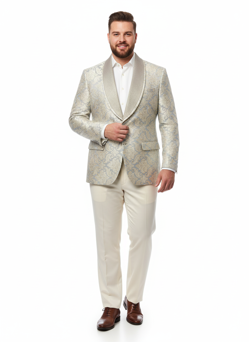 Champaign Silver & Cream Embroidered Luxury Blazer