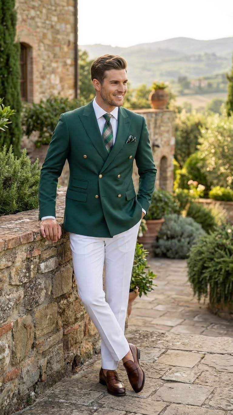 Men’s Dark Green Double Breasted Blazer – Hunter Olive Green Sport Jacket coat