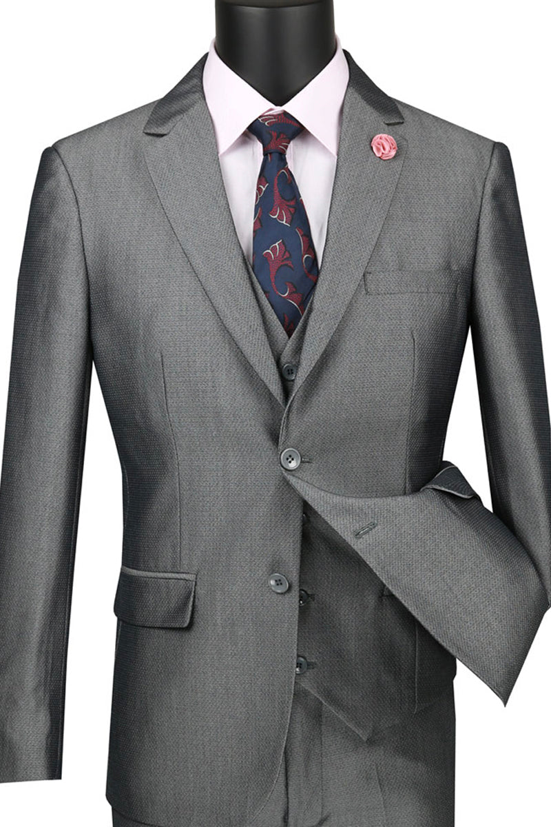 Ultra Slim Grey Vested Suit for Men