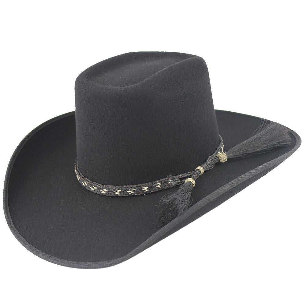 Black 6X Brick Crown Felt Hat with Horsehair Band