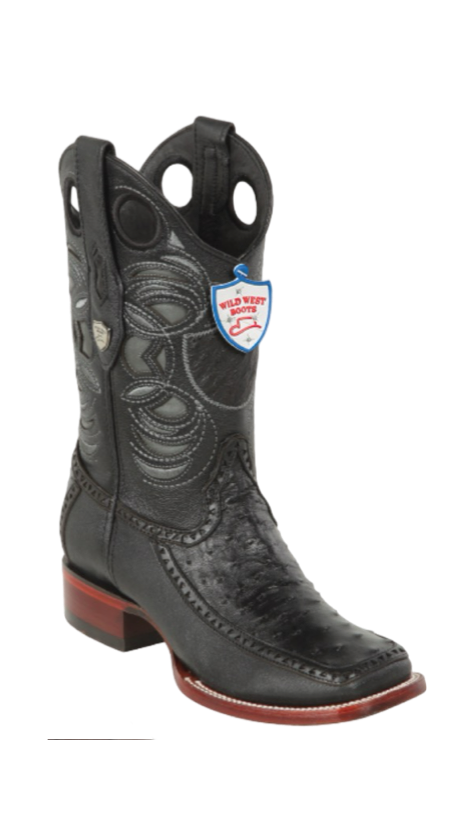 Wild West Ostrich Leather Dubai Toe Boots Black