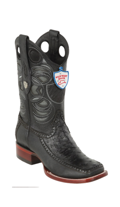 Wild West Ostrich Leather Dubai Toe Boots Black